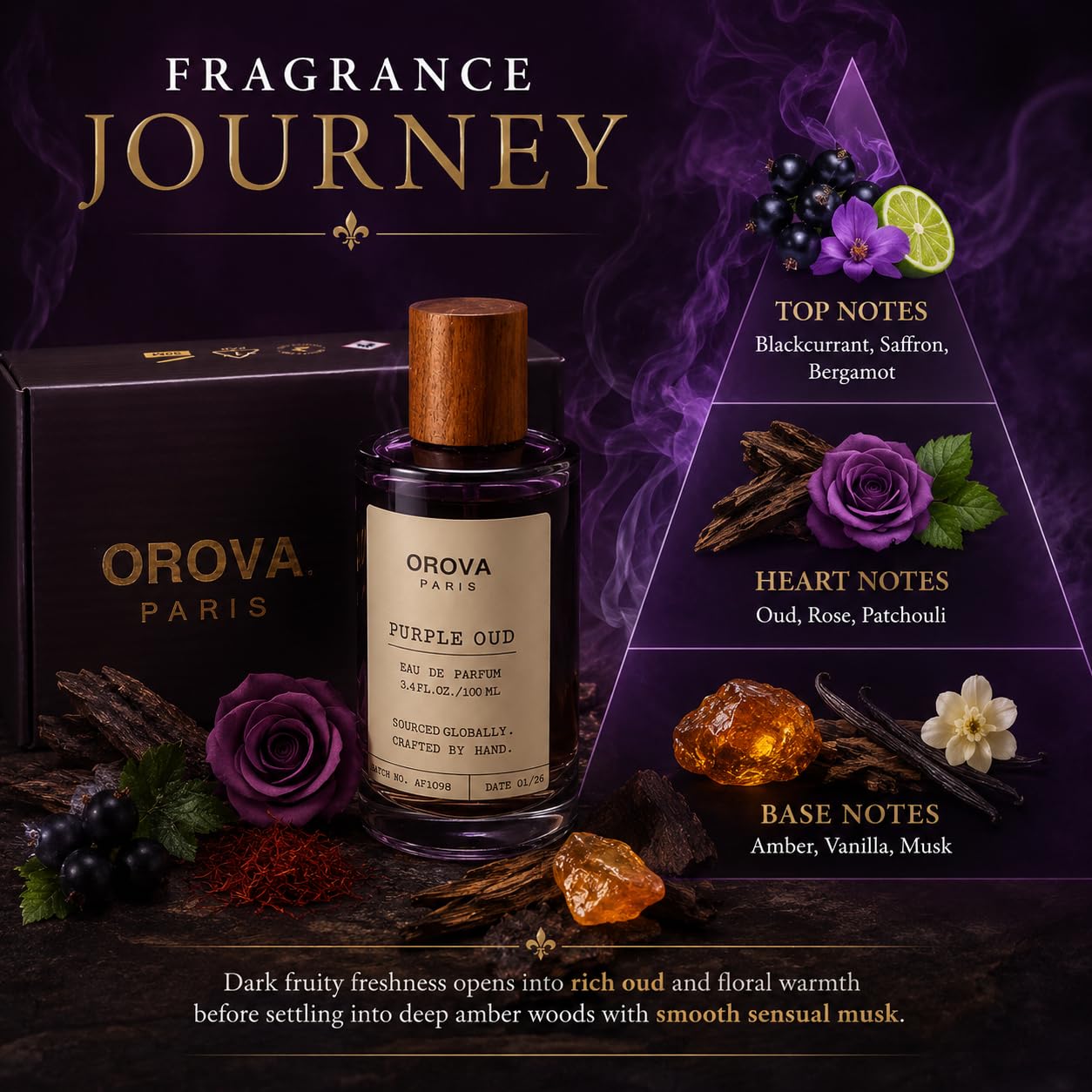ORÖVA Paris Purple Oud Eau de Parfum – Dark Oriental Oud Perfume with Saffron, Pink Pepper & Warm Amber – Long Lasting Intense Unisex Luxury Fragrance, 3.4 oz (100 ml)