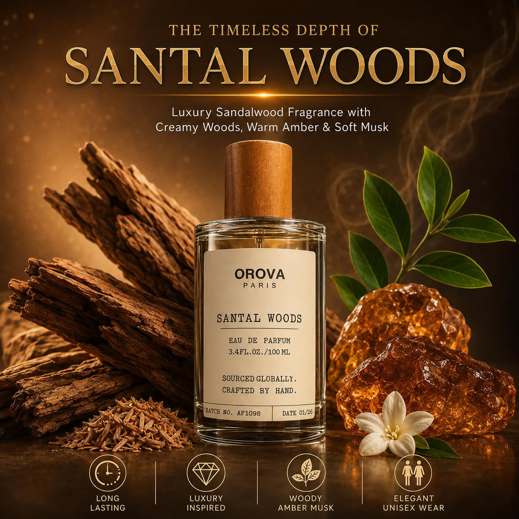 ORÖVA PARIS Santal Woods Eau de Parfum for Women & Men – Luxury Santal Perfume with Creamy Sandalwood, Soft Musk & Warm Woody Notes, Long Lasting Unisex Fragrance, Premium Eau de Parfum, 3.4 Fl Oz