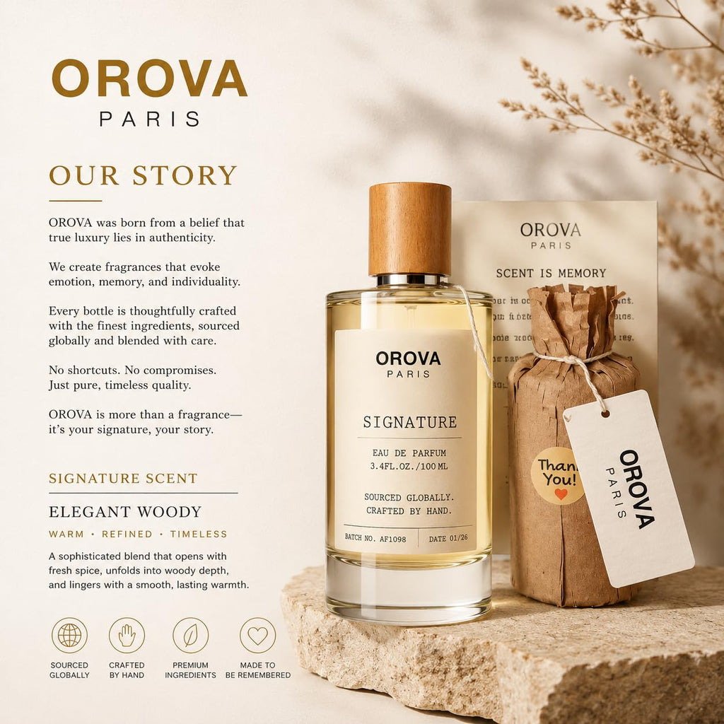 ORÖVA PARIS Signature Eau de Parfum for Women & Men – Warm Amber Woody Perfume with Bergamot, Patchouli & Musk, Long Lasting Luxury Unisex Fragrance, Premium Eau de Parfum, 3.4 Fl Oz (100 ml)