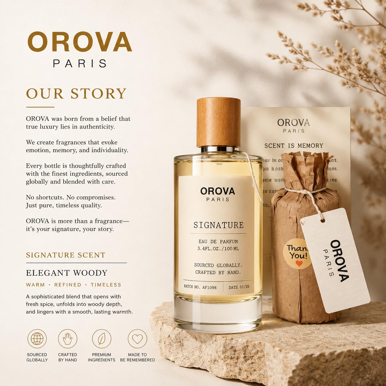 ORÖVA PARIS Signature Eau de Parfum for Women & Men – Warm Amber Woody Perfume with Bergamot, Patchouli & Musk, Long Lasting Luxury Unisex Fragrance, Premium Eau de Parfum, 3.4 Fl Oz (100 ml)