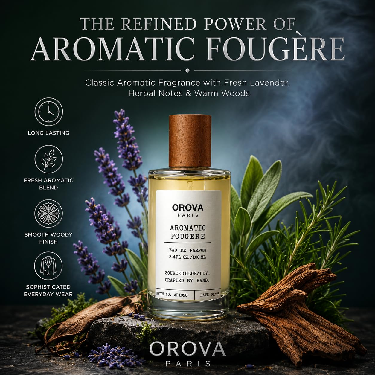 ORÖVA PARIS Aromatic Fougère Eau de Parfum for Men & Women, Fresh Lavender Perfume with Citrus, Woods & Musk, Long Lasting Unisex Fragrance, Clean Herbal Niche Scent, 100ml / 3.4 Fl Oz