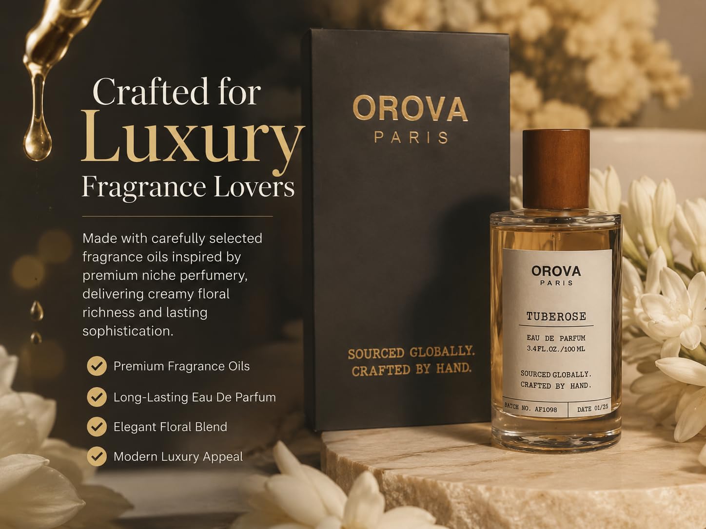 ORÖVA PARIS Tuberose Eau de Parfum for Women & Men – Luxury White Floral Perfume with Tuberose, Jasmine & Soft Musk, Long Lasting Unisex Fragrance, Elegant Niche Eau de Parfum, 3.4 Fl Oz (100 ml)