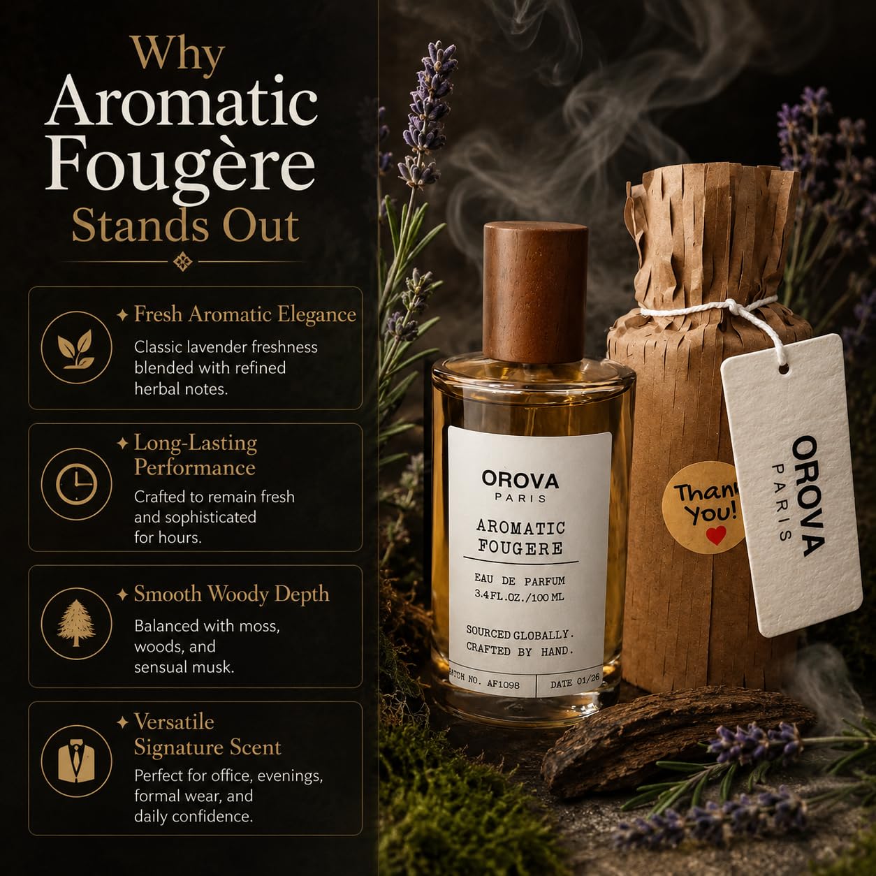ORÖVA PARIS Aromatic Fougère Eau de Parfum for Men & Women, Fresh Lavender Perfume with Citrus, Woods & Musk, Long Lasting Unisex Fragrance, Clean Herbal Niche Scent, 100ml / 3.4 Fl Oz