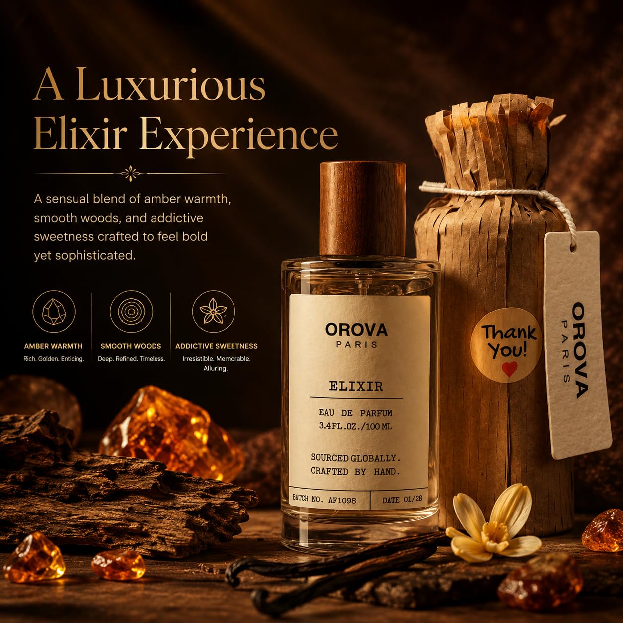 ORÖVA Paris Elixir Eau de Parfum – Strawberry Vanilla Gourmand Perfume with Sweet Berries, Soft Florals & Warm Musk – Long Lasting Unisex Luxury Fragrance, 3.4 fl oz (100 ml)