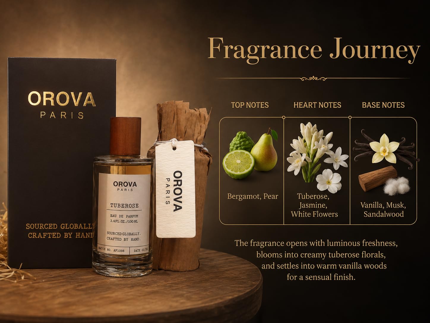 ORÖVA PARIS Tuberose Eau de Parfum for Women & Men – Luxury White Floral Perfume with Tuberose, Jasmine & Soft Musk, Long Lasting Unisex Fragrance, Elegant Niche Eau de Parfum, 3.4 Fl Oz (100 ml)