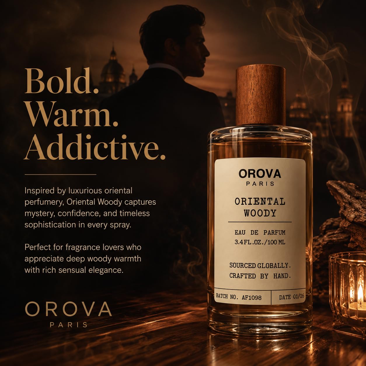 ORÖVA PARIS Oriental Woody Eau de Parfum for Men & Women, Luxury Oud Perfume with Amber, Musk & Warm Spices, Long Lasting Unisex Fragrance, Niche Woody Scent, 100ml / 3.4 Fl Oz