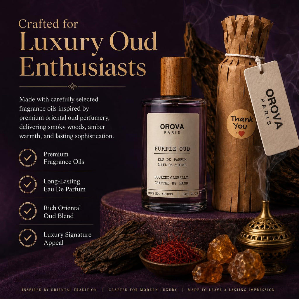 ORÖVA Paris Purple Oud Eau de Parfum – Dark Oriental Oud Perfume with Saffron, Pink Pepper & Warm Amber – Long Lasting Intense Unisex Luxury Fragrance, 3.4 oz (100 ml)